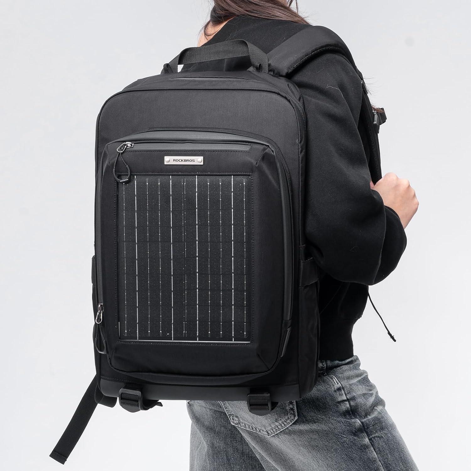 imageROCKBROS Solar Backpack for Outdoor Emergency Charging Multicompartment Large Capacity for Hiking Camping Traveling Cycling Duffel BagBlack