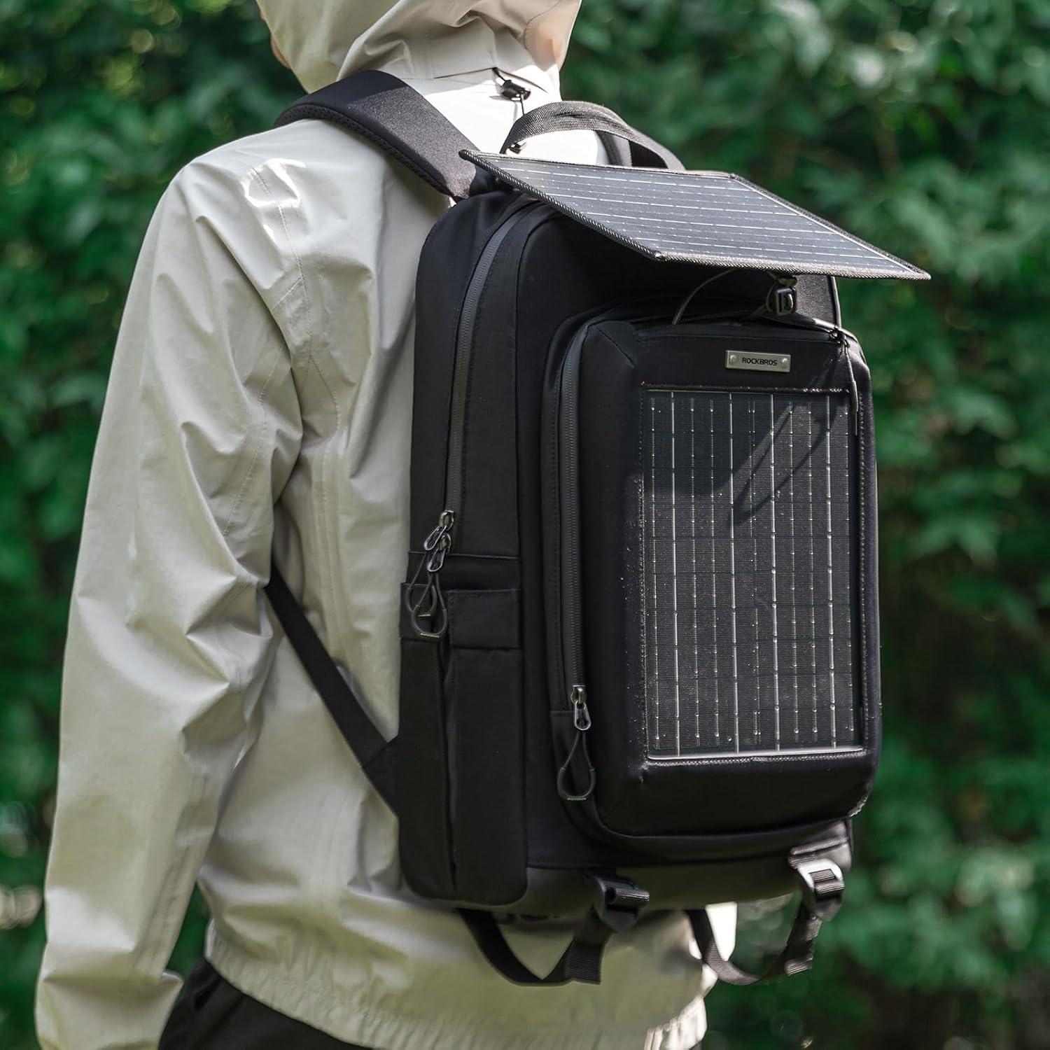 imageROCKBROS Solar Backpack for Outdoor Emergency Charging Multicompartment Large Capacity for Hiking Camping Traveling Cycling Duffel BagBlack