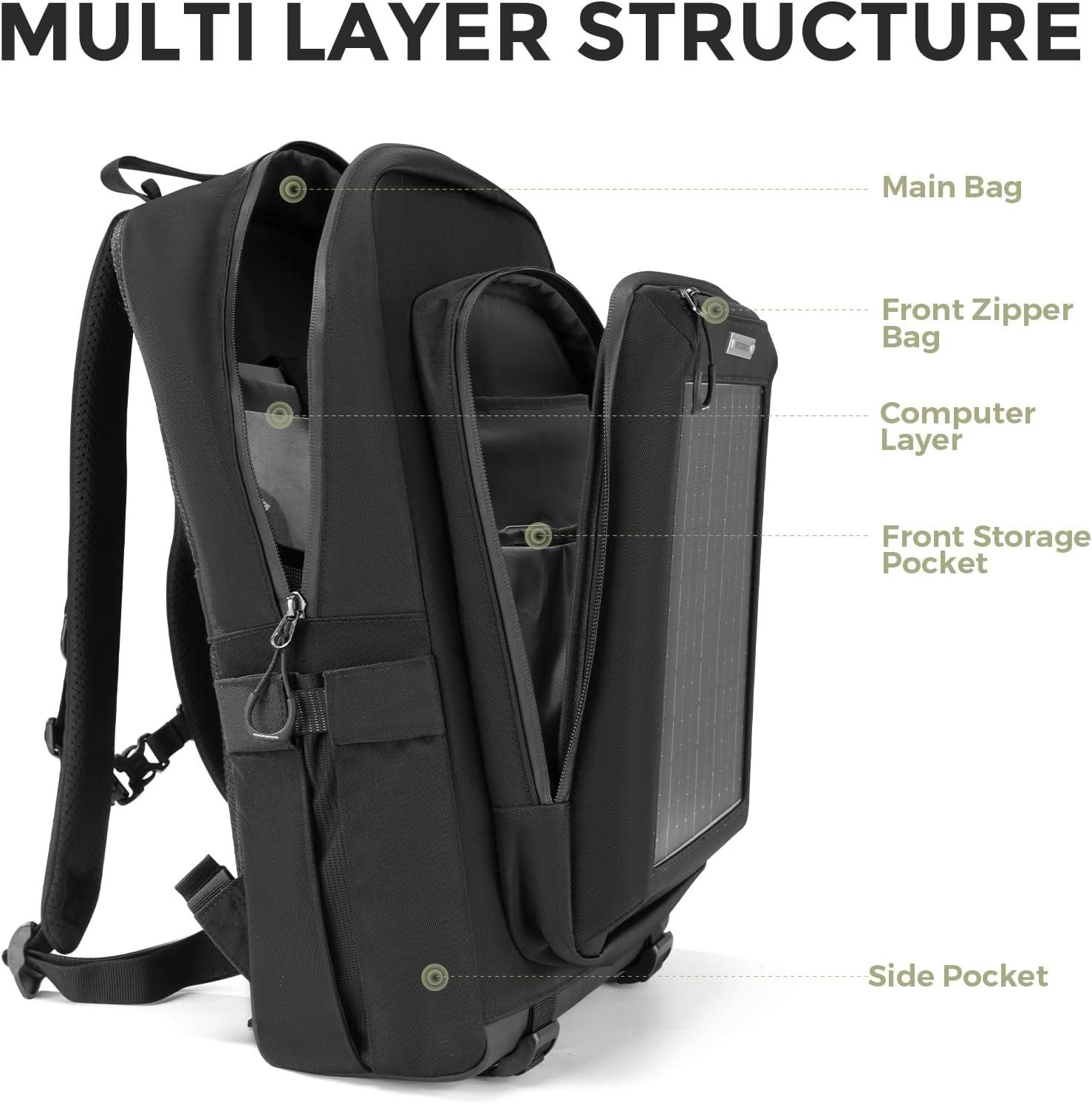 imageROCKBROS Solar Backpack for Outdoor Emergency Charging Multicompartment Large Capacity for Hiking Camping Traveling Cycling Duffel BagBlack