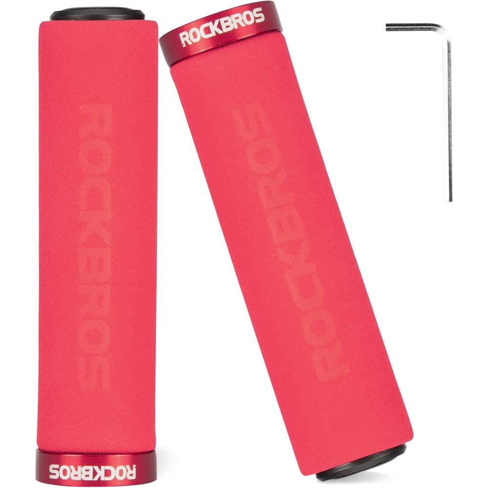 imageROCKBROS Bike Grips Foam Single Lock on Bicycle Handle Bar Soft NonSlip Bike Handle Grips Replacement for BMX Mountain MTB Beach Cruiser Scooter Folding Bike Hand Grip Comfortable ErgonomicRedRed