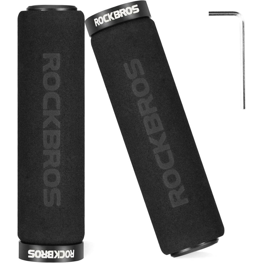 imageROCKBROS Bike Grips Foam Single Lock on Bicycle Handle Bar Soft NonSlip Bike Handle Grips Replacement for BMX Mountain MTB Beach Cruiser Scooter Folding Bike Hand Grip Comfortable ErgonomicBlackBlack