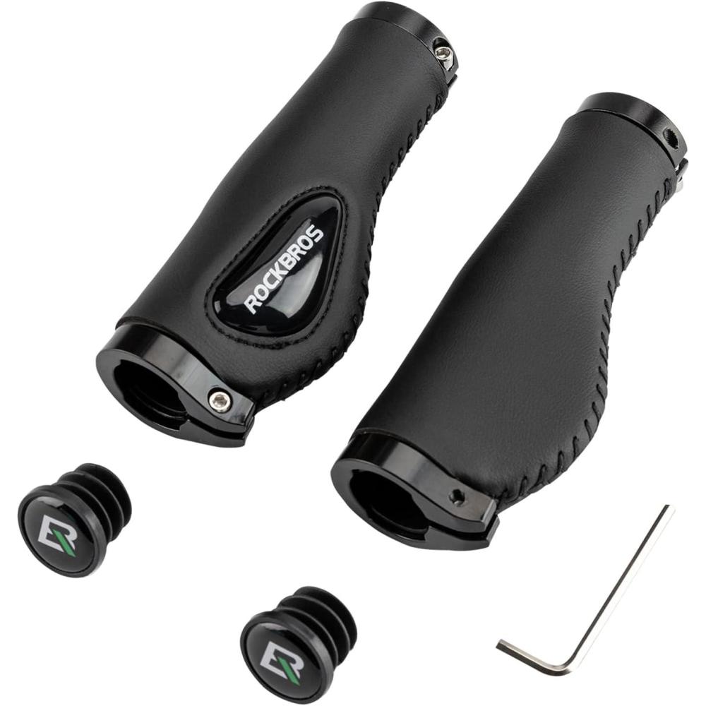 imageROCKBROS Bike Handle Grips Ergonomics Design Soft Gel Dual Lock on Bicycle Handlebar Grips for Mountain MTB MBX Bike Electric Scooterblack