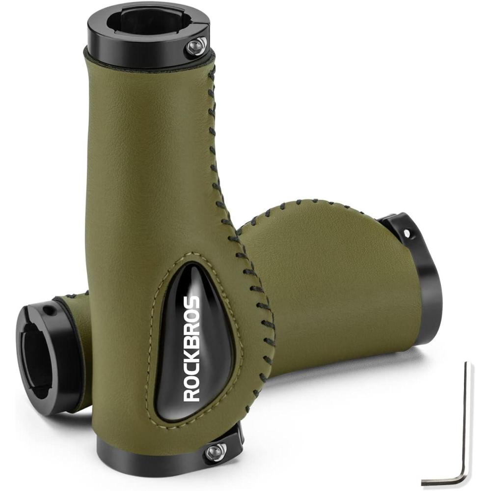 imageROCKBROS Bike Handle Grips Ergonomics Design Soft Gel Dual Lock on Bicycle Handlebar Grips for Mountain MTB MBX Bike Electric Scootergreen