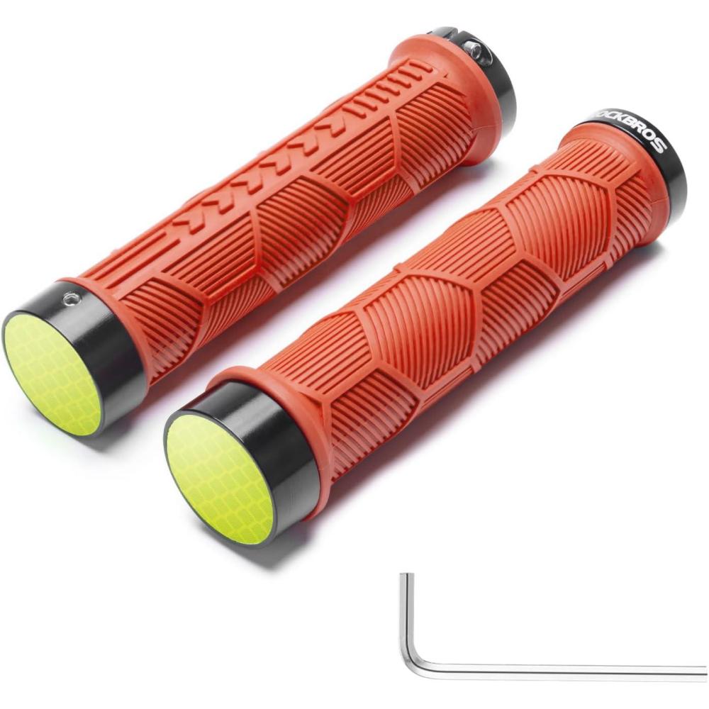 imageROCKBROS Bike Handlebar Grips 22mm Dual LockOn Rubber Grips with Reflective End Caps AntiSlip Design Inspired by Powersports Grips Fits MTB BMX Road amp Folding Bikes5 ColorsOrange
