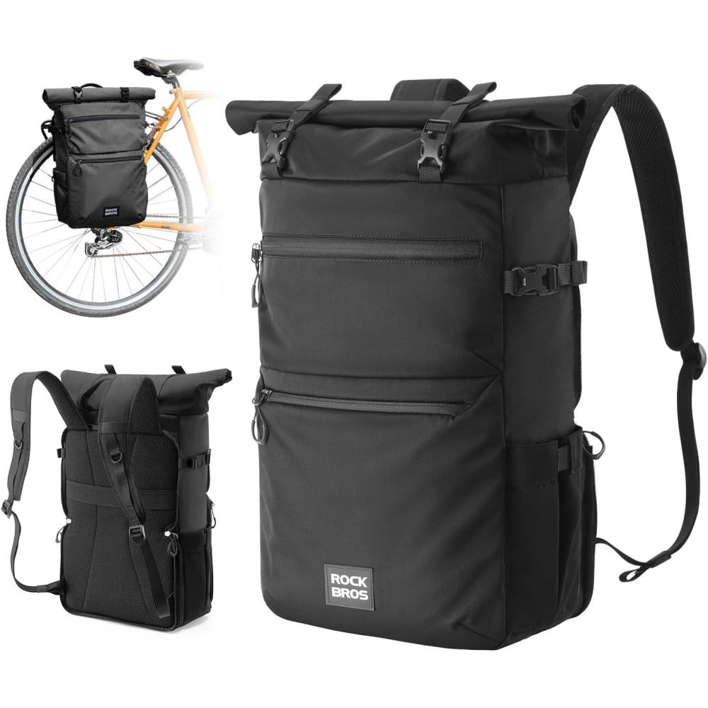 imageROCKBROS Bike Panniers Bike Bags for Bicycles Rear Rack 16L Expandable Backpack Shoulder Bag for Cycling TravelingBlack