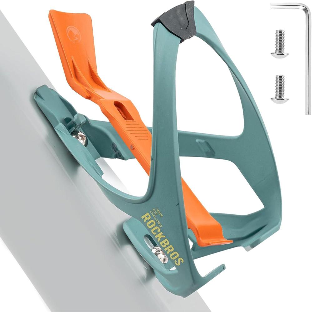 imageROCKBROS Bike Water Bottle Cage with Builtin Tire Levers 2 in 1 Lightweight Bike Bottle Holder Adjustable Slide Entry Bicycle Cup Holder for MTB Road Bike GreenBlue and orange