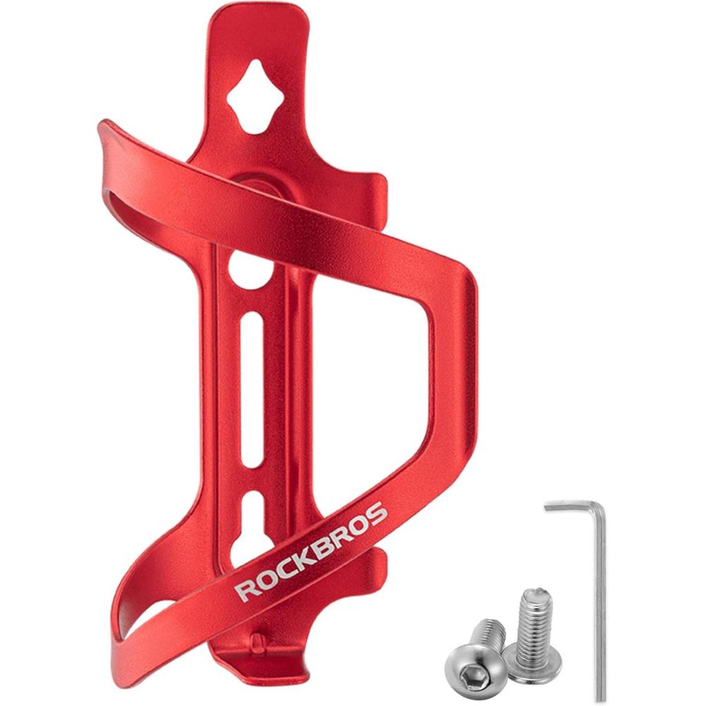 imageROCKBROS Bike Water Bottle Holder Alloy Aluminum Bicycle Water Bottle Cage Brackets Bike Cup Holder for Road Mountain Bikes BlackRed