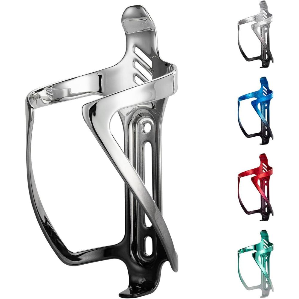 imageROCKBROS Bike Water Bottle Holder Aluminum Alloy Bike Bottle Cage Lightweight Bike Cup Holder for Road Mountain BikesGlossy silverblack