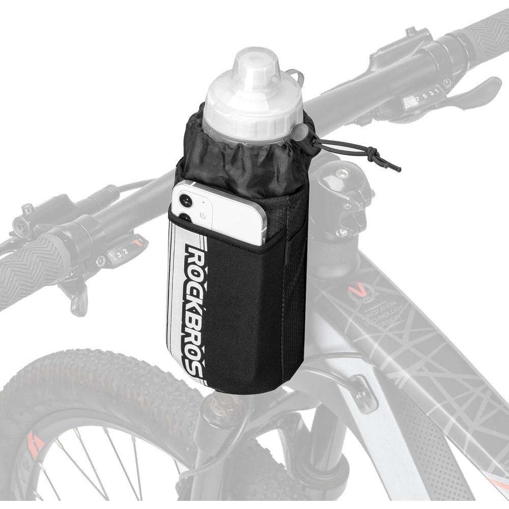 imageROCKBROS Bike Water Bottle Holder Bag Bike Bag Handlebar Stem Bag Bicycle Cup Drink Holder Insulated Stem Bag Food Snack Bike Accessories Storage Pouch Bag for Mountain Road Bike