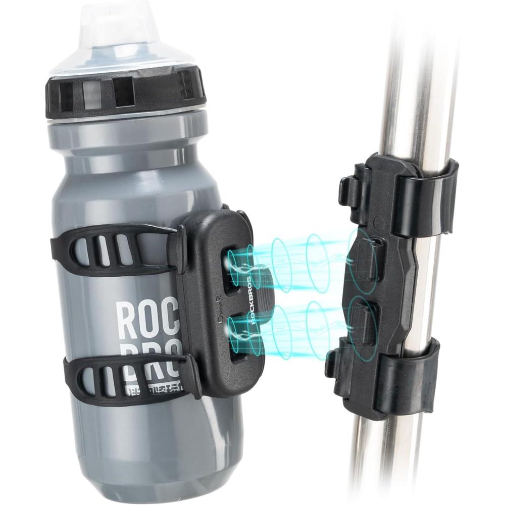 imageROCKBROS Magnetic Strap Water Bottle Holder with QuickRelease Button for Road Bikes Mountain Bikes Scooters Backpacks and Folding BikesHollow Strap Design