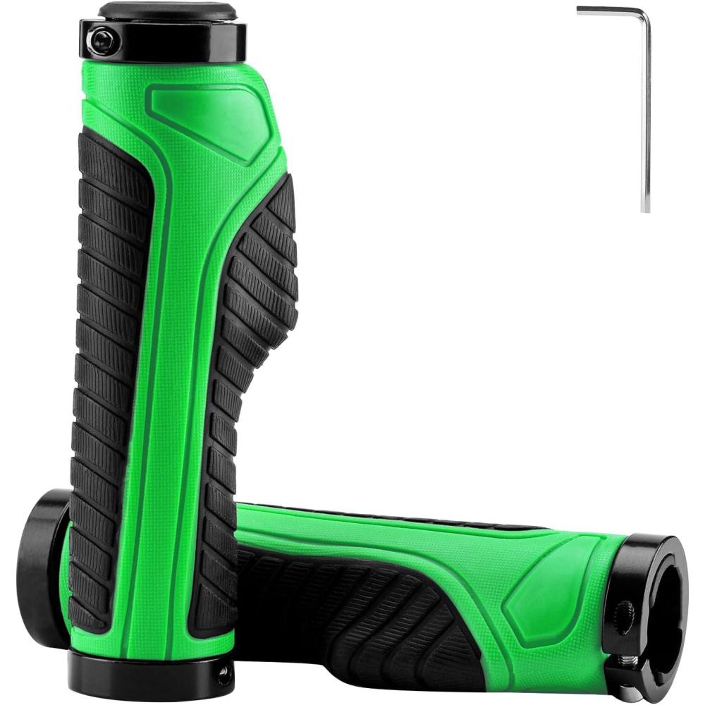 imageROCKBROS Mountain Bike Grips Handlebar Bicycle Handlebar Grips Bike Handle Grips Double Aluminum Clamp Lock On Grips for MTB BMX Mountain Bike Handle Bar Ends Black Grey Red GreenBlack Green