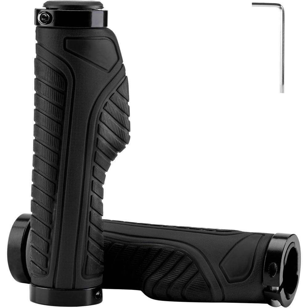 imageROCKBROS Mountain Bike Grips Handlebar Bicycle Handlebar Grips Bike Handle Grips Double Aluminum Clamp Lock On Grips for MTB BMX Mountain Bike Handle Bar Ends Black Grey Red GreenBlack