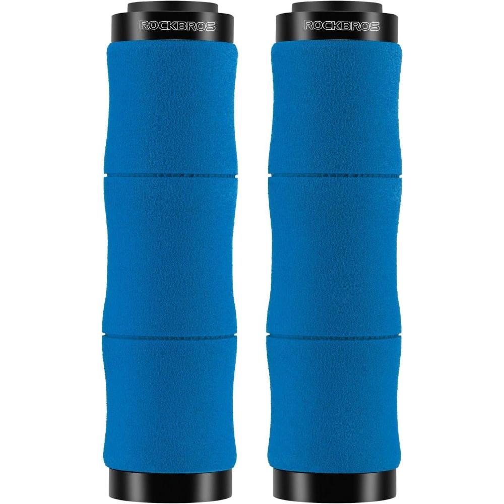imageROCKBROS Mountain Bike Handlebar Grips Shock Absorption Comfortable Foam Soft NonSlip Double Locked on Bicycle Grips for BMX MTB Scooter EBikeblue