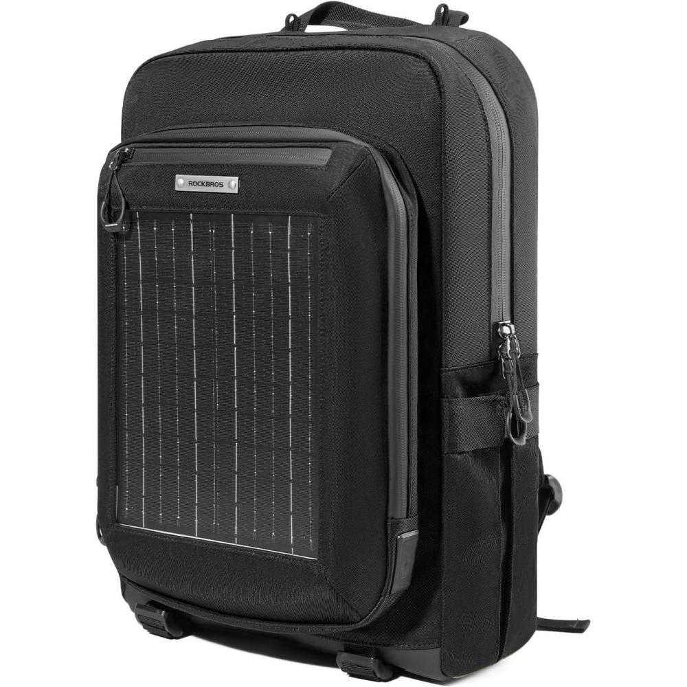 imageROCKBROS Solar Backpack for Outdoor Emergency Charging Multicompartment Large Capacity for Hiking Camping Traveling Cycling Duffel BagBlack