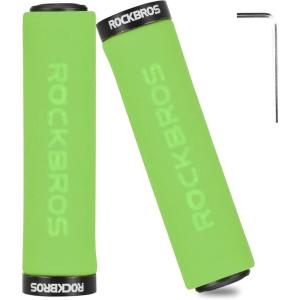 ROCKBROS Bike Grips Foam Single Lock on Bicycle Handle Bar Soft Non-Slip Bike Handle Grips Replacement for BMX Mountain MTB Beach Cruiser Scooter Folding Bike Hand Grip Comfortable Ergonomic(GreenBlack)