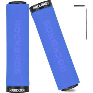 ROCKBROS Bike Grips Foam Single Lock on Bicycle Handle Bar Soft Non-Slip Bike Handle Grips Replacement for BMX Mountain MTB Beach Cruiser Scooter Folding Bike Hand Grip Comfortable Ergonomic(BlueBlack)