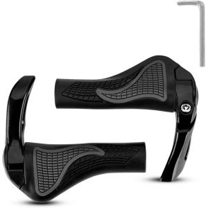 ROCKBROS Bike Grips Single Lock-on Bicycle Handle Bar Ergonomics Non-Slip Mountain Bike Handlebar Comfortable & Shock Absorption Rubber Grips for BMX, MTB, Beach Cruiser, Scooter(Black 2)
