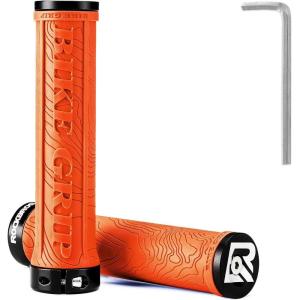 ROCKBROS Bike Handlebar Grips Double Lock-on MTB Bicycle Handle Bar Grips Ergonomic Non-Slip Rubber Hand Grip for Scooter, Mountain, BMX, Beach Cruiser, Folding Bike(Orange)