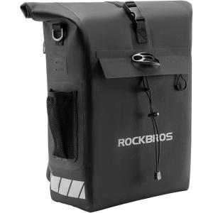 ROCKBROS Bike Panniers 18L Capacity Waterproof Bike Rack Bag Detachable Shoulder Straps with Helmet Fixing Buckle Rear Bike Rack Bag for Cycling Traveling Backpacking