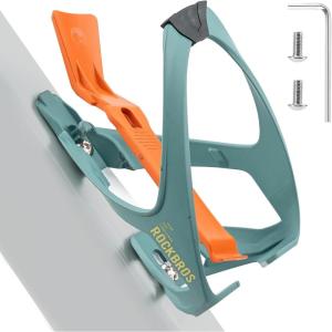 ROCKBROS Bike Water Bottle Cage with Built-in Tire Levers, 2 in 1 Lightweight Bike Bottle Holder Adjustable Slide Entry Bicycle Cup Holder for MTB Road Bike Green(Blue and orange)