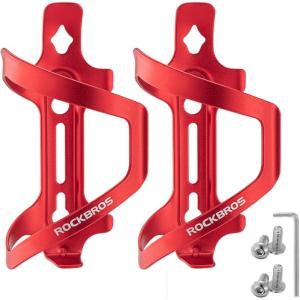 ROCKBROS Bike Water Bottle Holder Alloy Aluminum Bicycle Water Bottle Cage Brackets Bike Cup Holder for Road Mountain Bikes Black(Red*2)