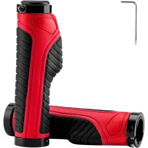 ROCKBROS Mountain Bike Grips Handlebar Bicycle Handlebar Grips Bike Handle Grips Double Aluminum Clamp Lock On Grips for MTB BMX Mountain Bike Handle Bar Ends Black Grey Red Green(Black Red)