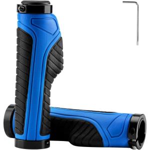 ROCKBROS Mountain Bike Grips Handlebar Bicycle Handlebar Grips Bike Handle Grips Double Aluminum Clamp Lock On Grips for MTB BMX Mountain Bike Handle Bar Ends Black Grey Red Green(Black Blue)