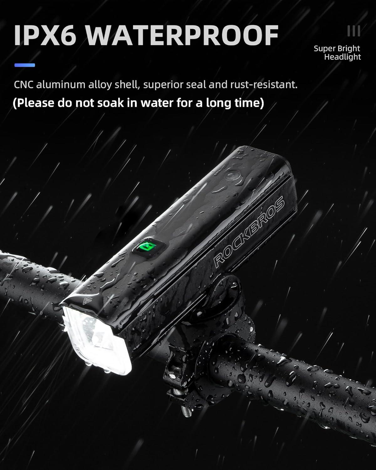 imageROCKBROS 1500 Lumens Bike Light for Night Riding 5000mAh USBC Rechargeable Bike Headlight Aluminium Alloy IPX6 Waterproof Bike Front Light 5 Modes amp Auto Mode AntiDazzling LED Bike Light1500LM