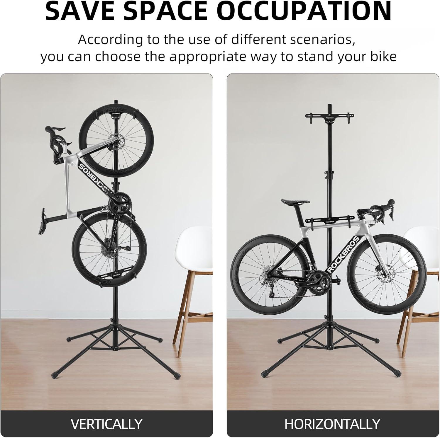 imageROCKBROS 2 Bicycle Storage Rack Indoor Adjustable Bike Rack Gravity Wall Vertical Bike Stand 68111102in for Road MTB and Hybrid Bicycles Aluminum Alloy