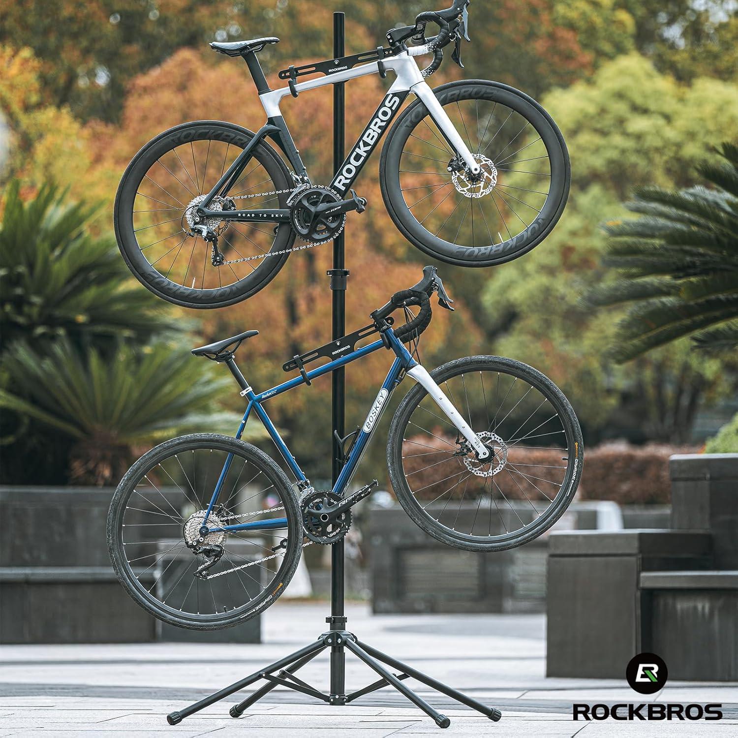 imageROCKBROS 2 Bicycle Storage Rack Indoor Adjustable Bike Rack Gravity Wall Vertical Bike Stand 68111102in for Road MTB and Hybrid Bicycles Aluminum Alloy