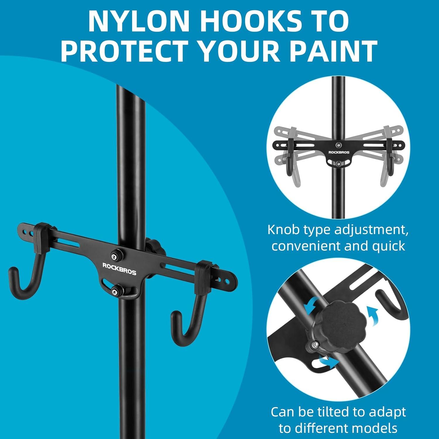 imageROCKBROS 2 Bicycle Storage Rack Indoor Adjustable Bike Rack Gravity Wall Vertical Bike Stand 68111102in for Road MTB and Hybrid Bicycles Aluminum Alloy
