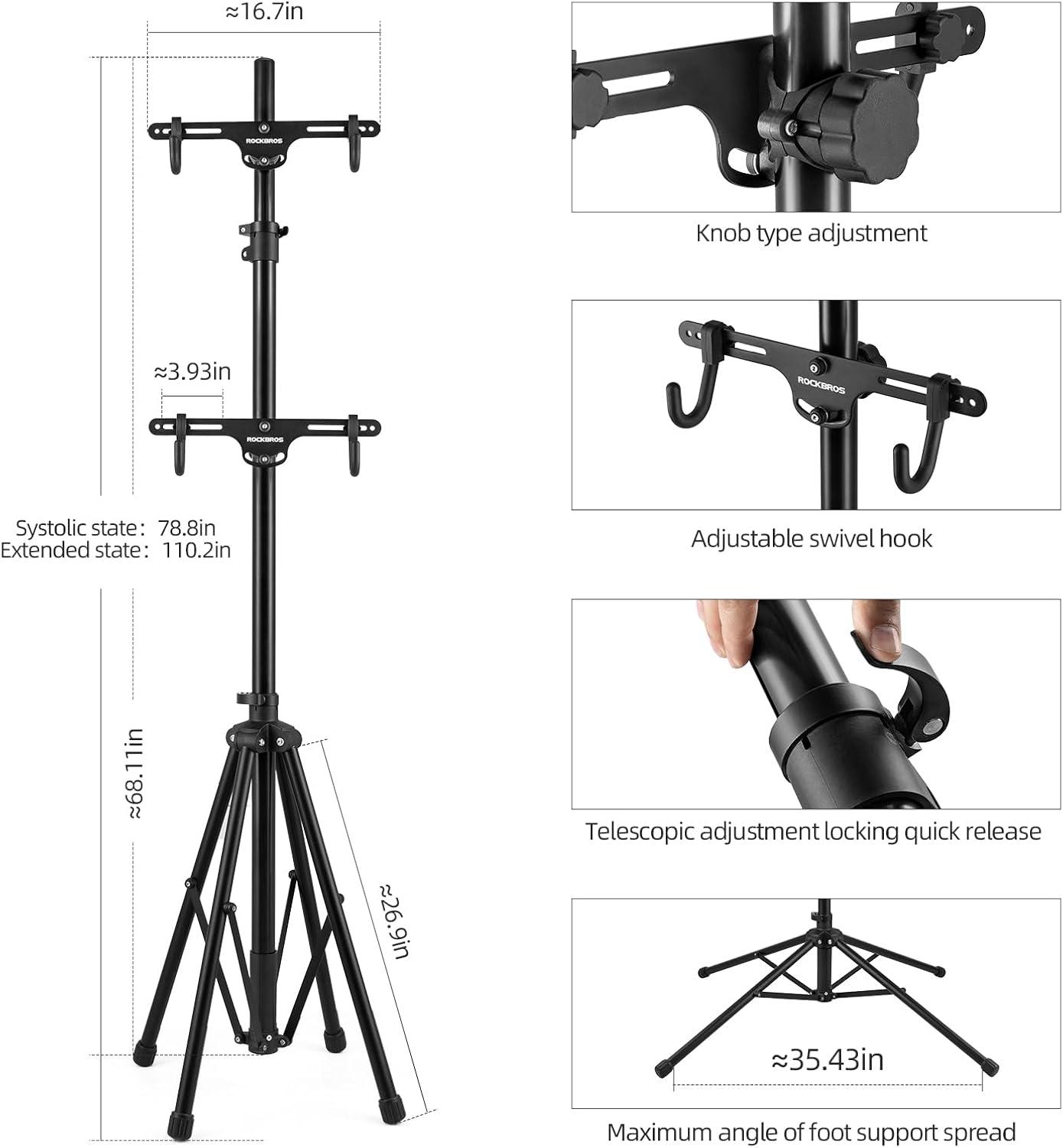 imageROCKBROS 2 Bicycle Storage Rack Indoor Adjustable Bike Rack Gravity Wall Vertical Bike Stand 68111102in for Road MTB and Hybrid Bicycles Aluminum Alloy