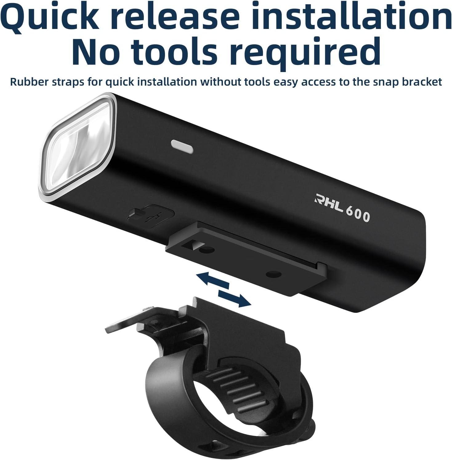 imageROCKBROS Bike Head Light High Lumens Super Bright Lights 2600mAh HighCapacity Rechargeable Bike Front Light Quick Installation Without ToolsFive ModesBattery ReminderIPX6 WaterproofMatte Black
