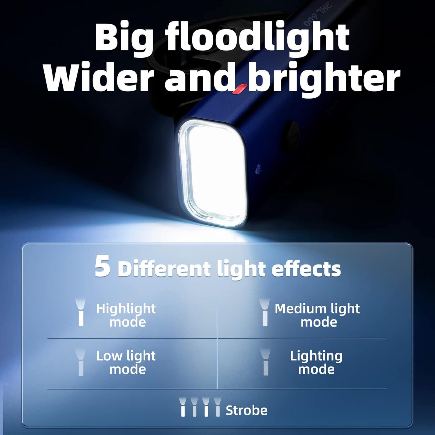 imageROCKBROS Bike Head Light High Lumens Super Bright Lights 2600mAh HighCapacity Rechargeable Bike Front Light Quick Installation Without ToolsFive ModesBattery ReminderIPX6 WaterproofMatte Black