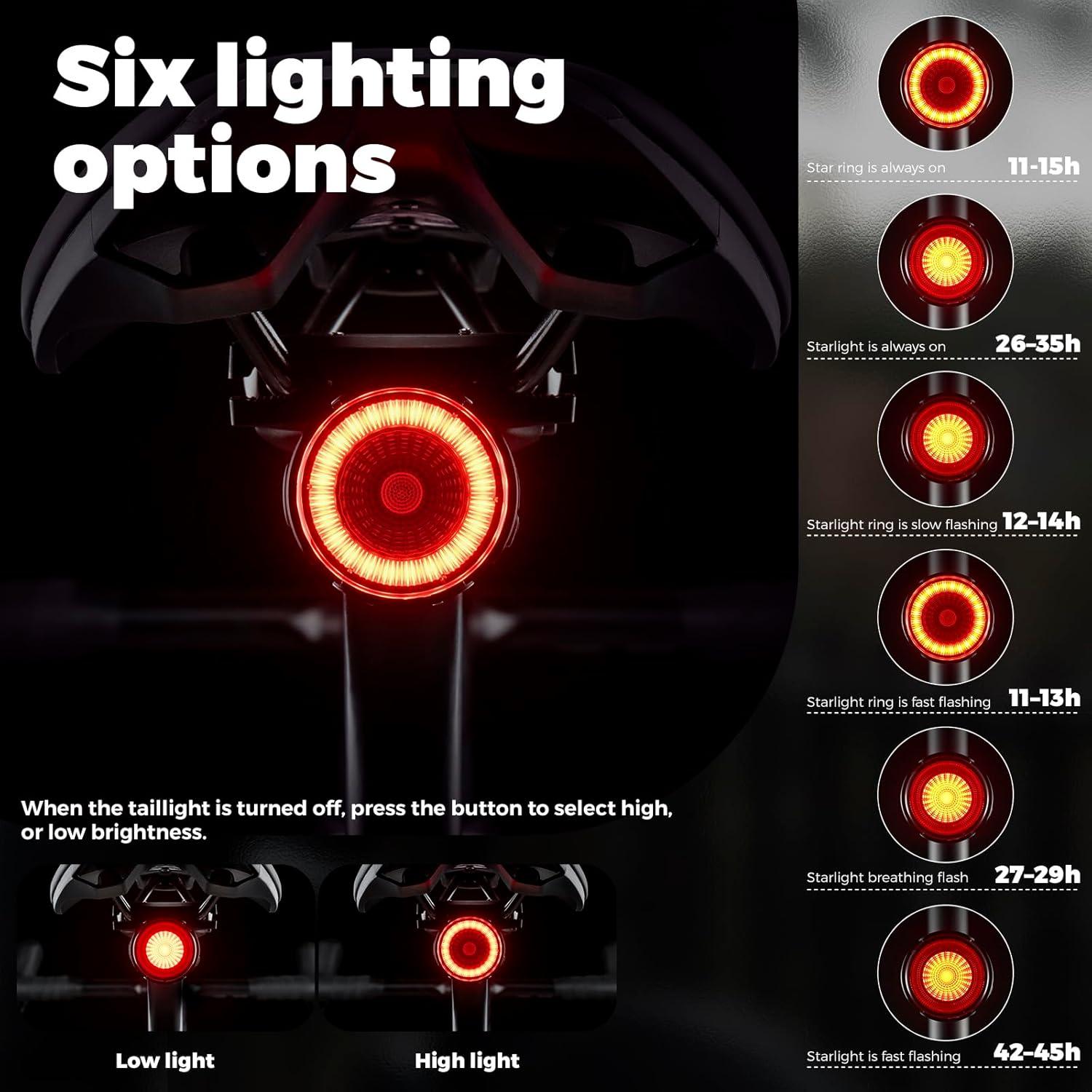 imageROCKBROS Bike Tail Light AntiLost Bicycle Rear Light Brake Sensing Smart Cycling Taillight for Night Riding USB Rechargeable Bicycle Tail Light LED Safety Bike Light