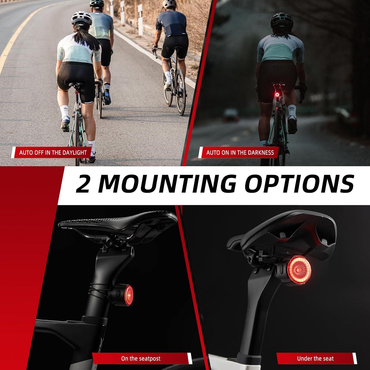 imageROCKBROS Bike Tail Light AntiLost Bicycle Rear Light Brake Sensing Smart Cycling Taillight for Night Riding USB Rechargeable Bicycle Tail Light LED Safety Bike Light