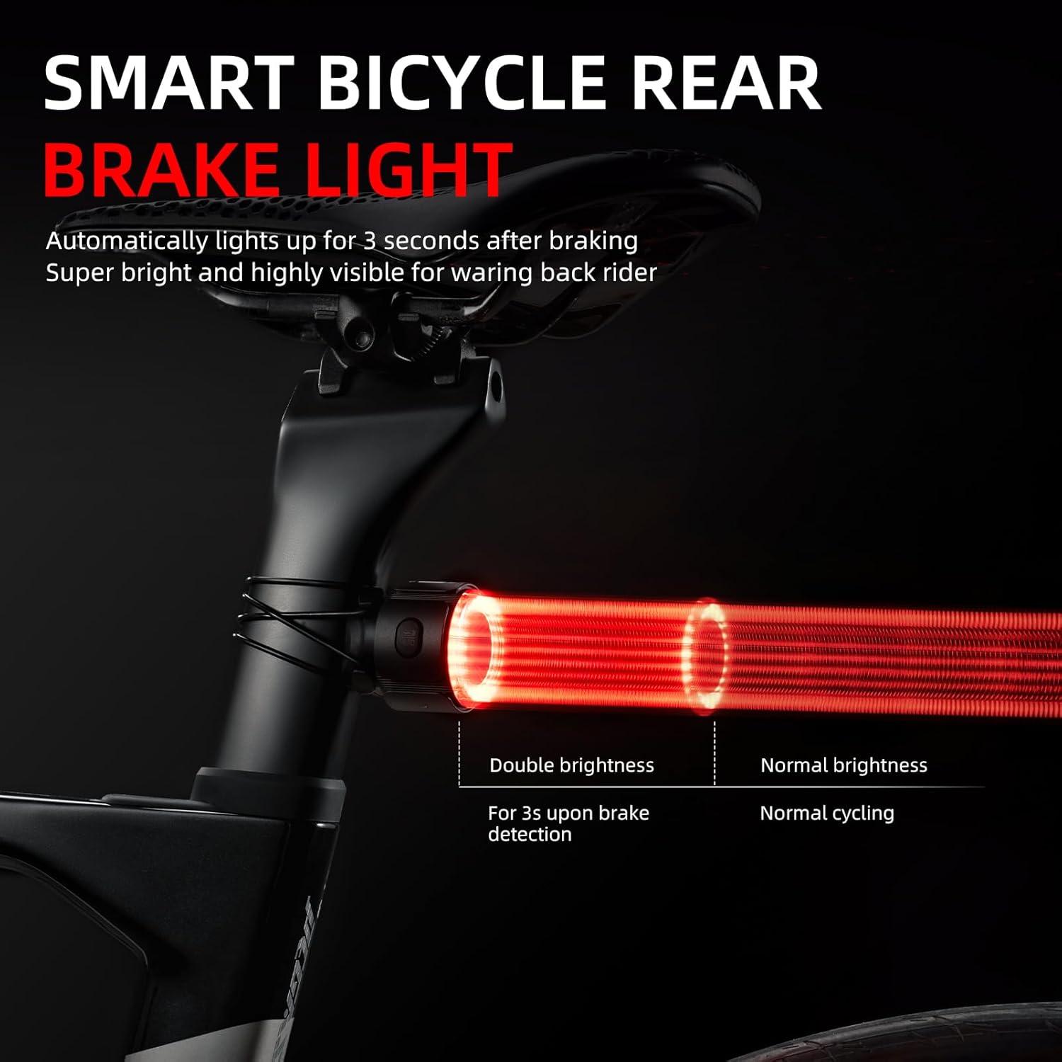 imageROCKBROS Bike Tail Light AntiLost Bicycle Rear Light Brake Sensing Smart Cycling Taillight for Night Riding USB Rechargeable Bicycle Tail Light LED Safety Bike Light