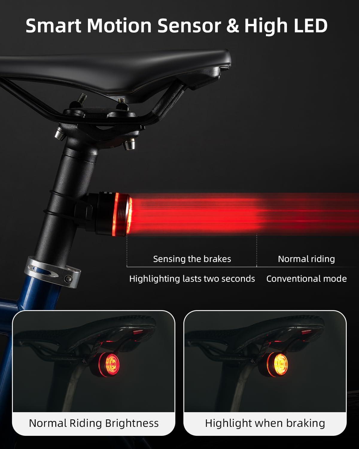 imageROCKBROS Bike Tail Light Smart Brake Sensing Rear Bike Light Led Bike LightsType C USB RechargeableIPX6 Waterproof Bike Light for Night Riding