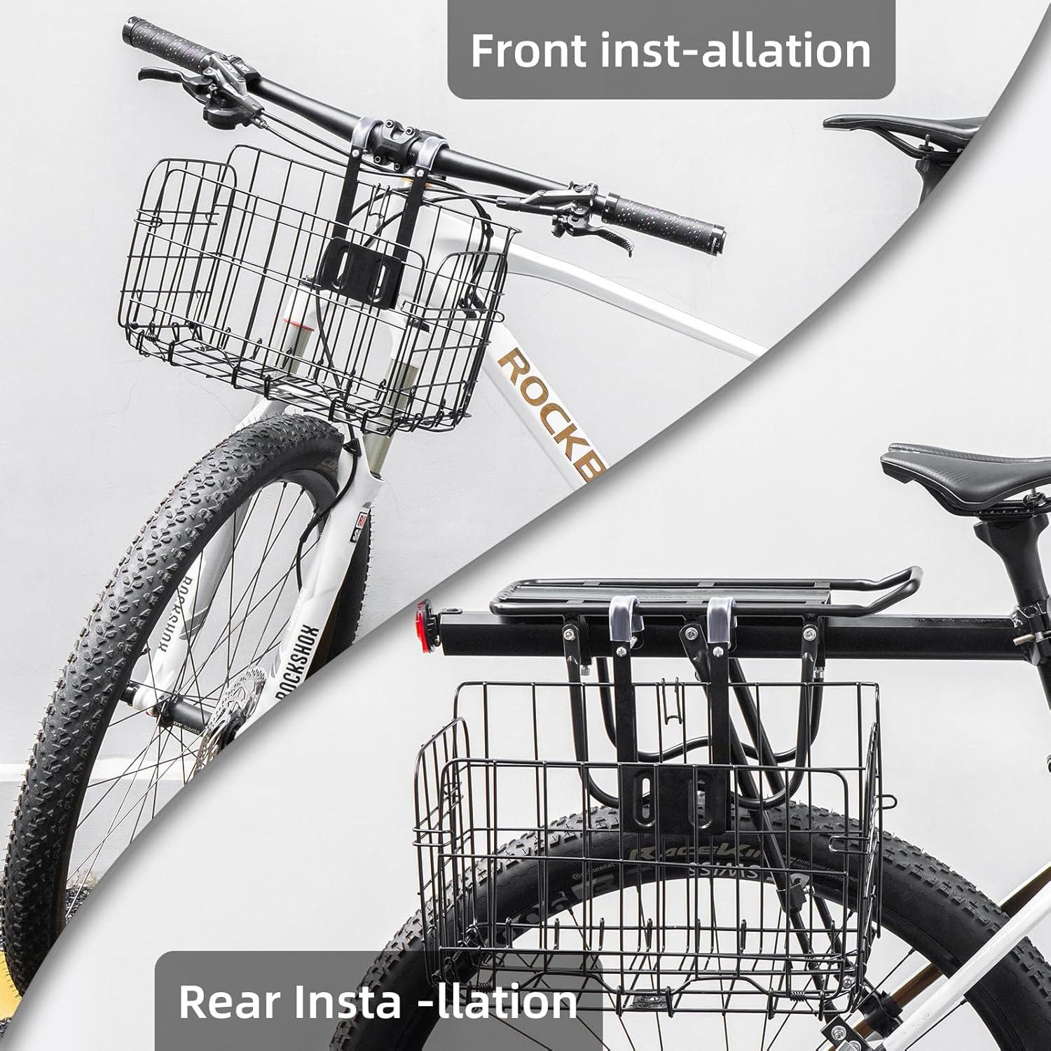 imageROCKBROS Folding Bike Basket Sturdy Front Bicycle Basket Easy to Install for Scooter Mountain Bike and Beach Cruiser
