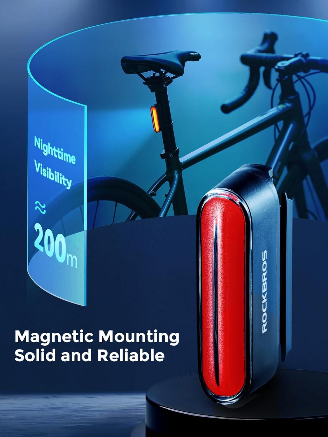 imageROCKBROS Magnetic Bike Tail Light USBC Rechargeable IPX6 Waterproof 7 Modes Safety Cycling Light for Road amp Mountain