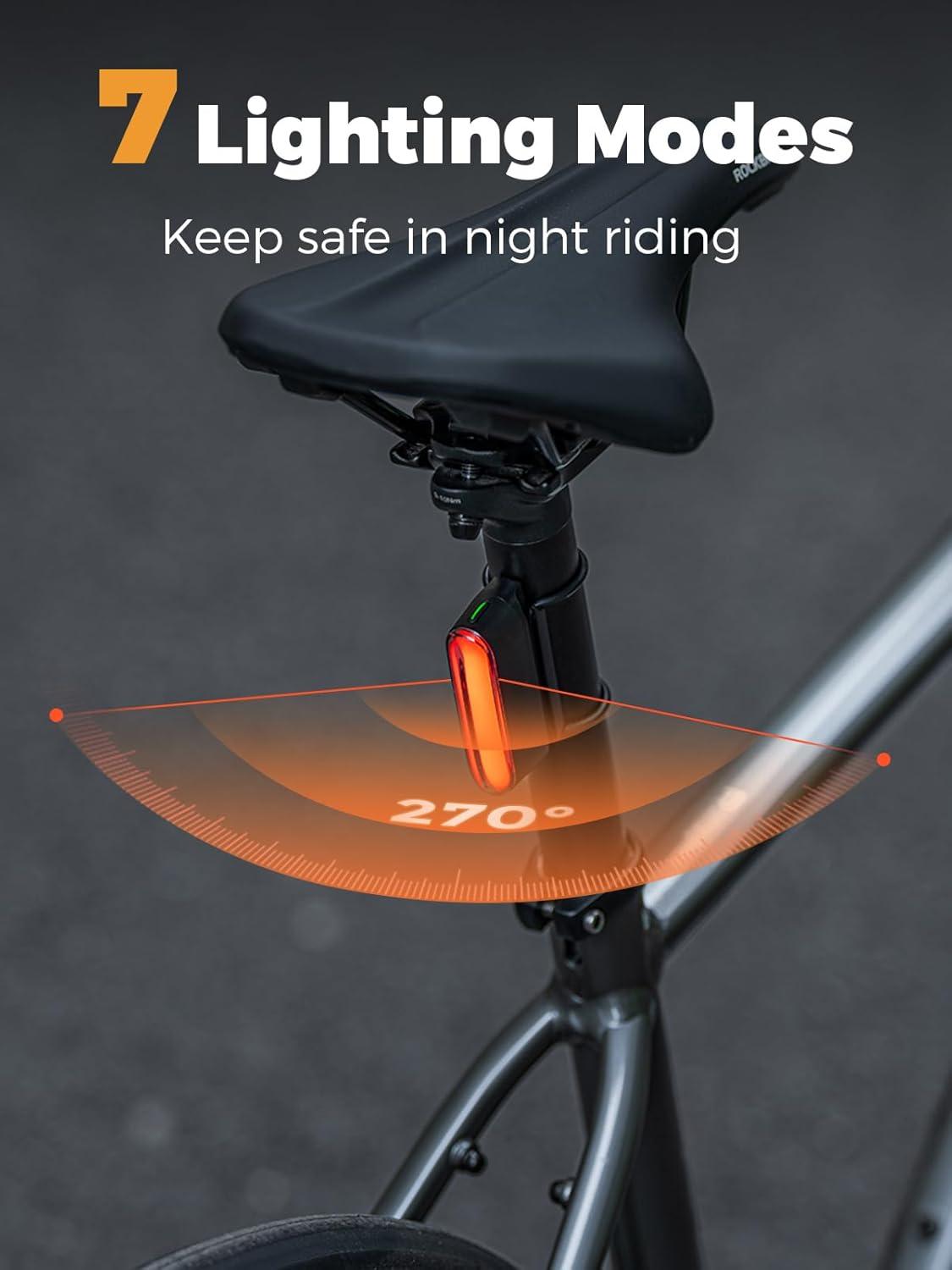 imageROCKBROS Magnetic Bike Tail Light USBC Rechargeable IPX6 Waterproof 7 Modes Safety Cycling Light for Road amp Mountain