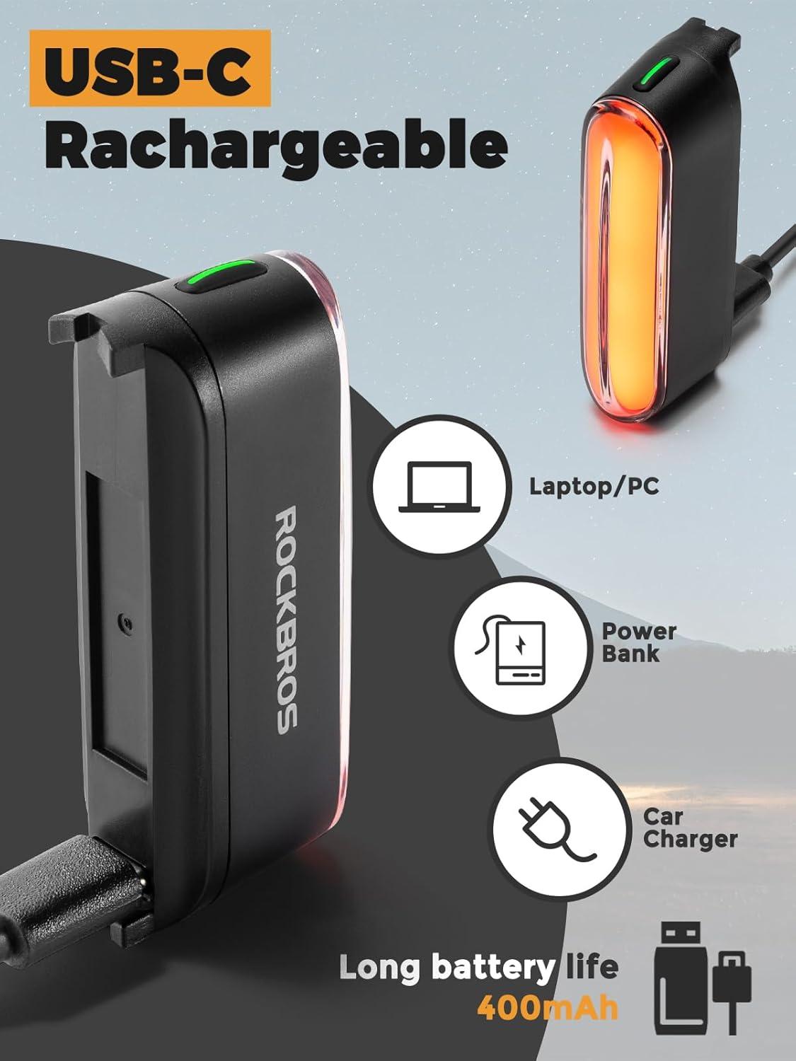 imageROCKBROS Magnetic Bike Tail Light USBC Rechargeable IPX6 Waterproof 7 Modes Safety Cycling Light for Road amp Mountain