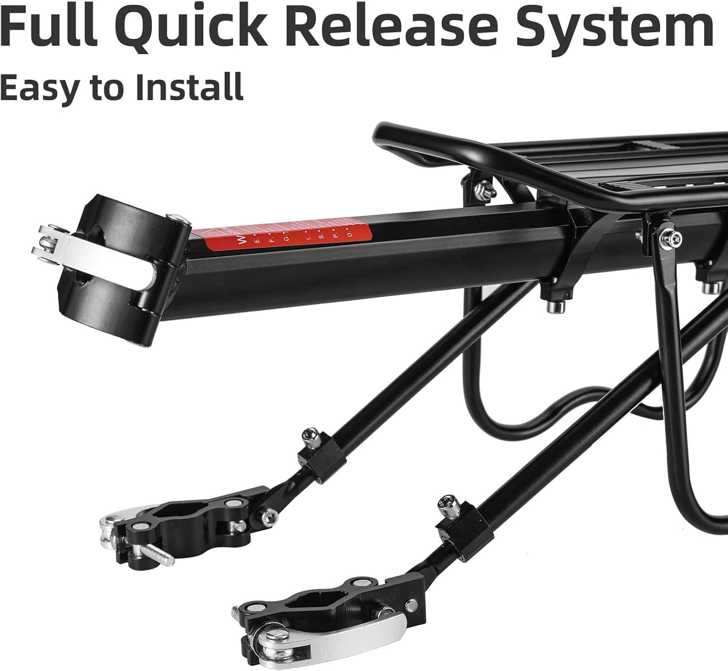 imageROCKBROS Rear Bike Rack Bicycle Cargo Rack Full Quick Release Adjustable Bicycle Carrier Bike Luggage Rack for Back of Bike Aluminum Alloy 115 lbs Capacity Bike Accessories Black