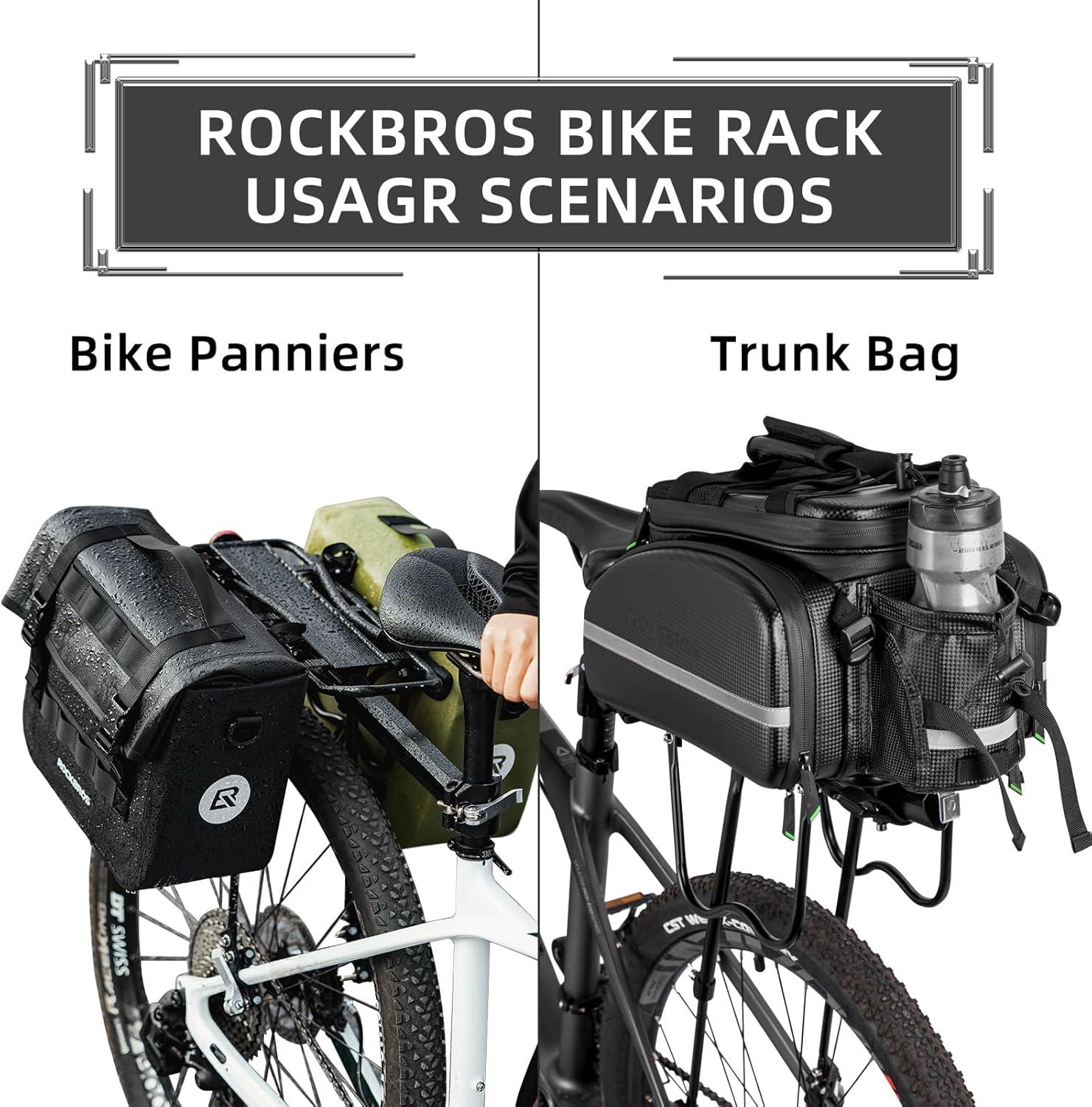 imageROCKBROS Rear Bike Rack Bicycle Cargo Rack Full Quick Release Adjustable Bicycle Carrier Bike Luggage Rack for Back of Bike Aluminum Alloy 115 lbs Capacity Bike Accessories Black