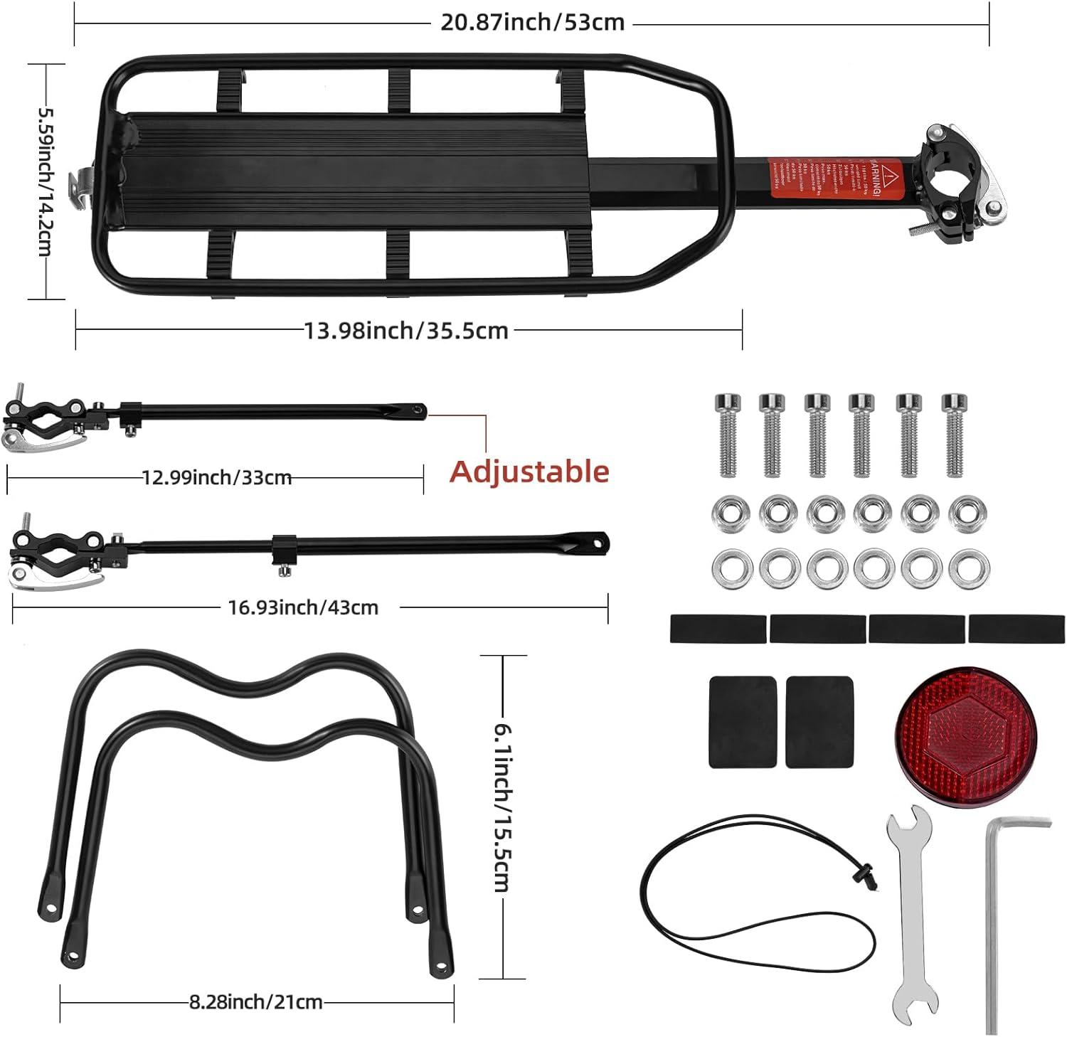imageROCKBROS Rear Bike Rack Bicycle Cargo Rack Full Quick Release Adjustable Bicycle Carrier Bike Luggage Rack for Back of Bike Aluminum Alloy 115 lbs Capacity Bike Accessories Black