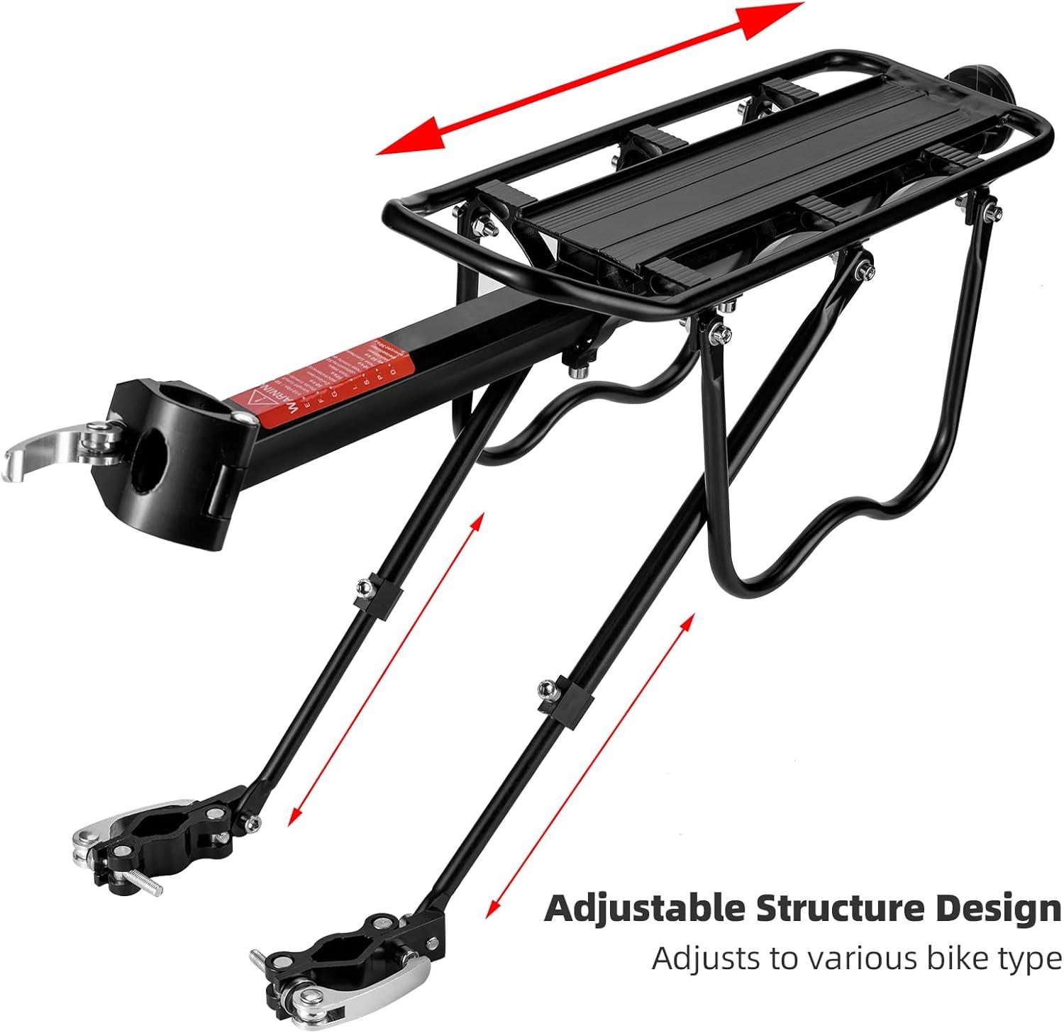 imageROCKBROS Rear Bike Rack Bicycle Cargo Rack Full Quick Release Adjustable Bicycle Carrier Bike Luggage Rack for Back of Bike Aluminum Alloy 115 lbs Capacity Bike Accessories Black