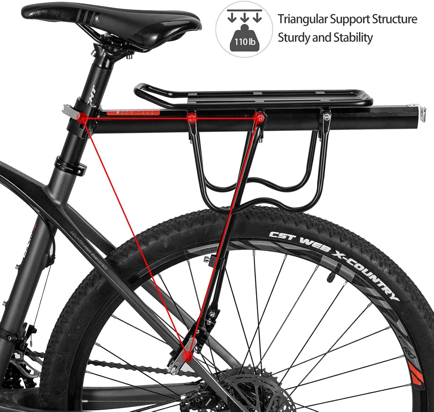imageROCKBROS Rear Bike Rack Bicycle Cargo Rack Full Quick Release Adjustable Bicycle Carrier Bike Luggage Rack for Back of Bike Aluminum Alloy 115 lbs Capacity Bike Accessories Black