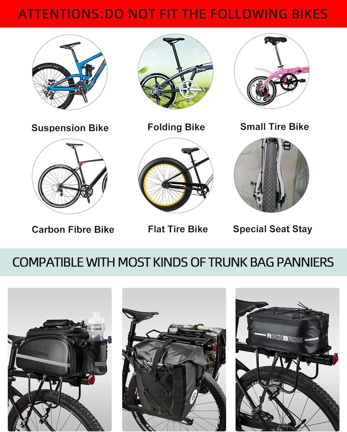 imageROCKBROS Rear Bike Rack Bike Cargo Rack Adjustable Bicycle Luggage Carrier Rack Rear Quick Release Mountain Bike Pannier Rack with Elastic Band and Reflector Most 165 lbs Capacity