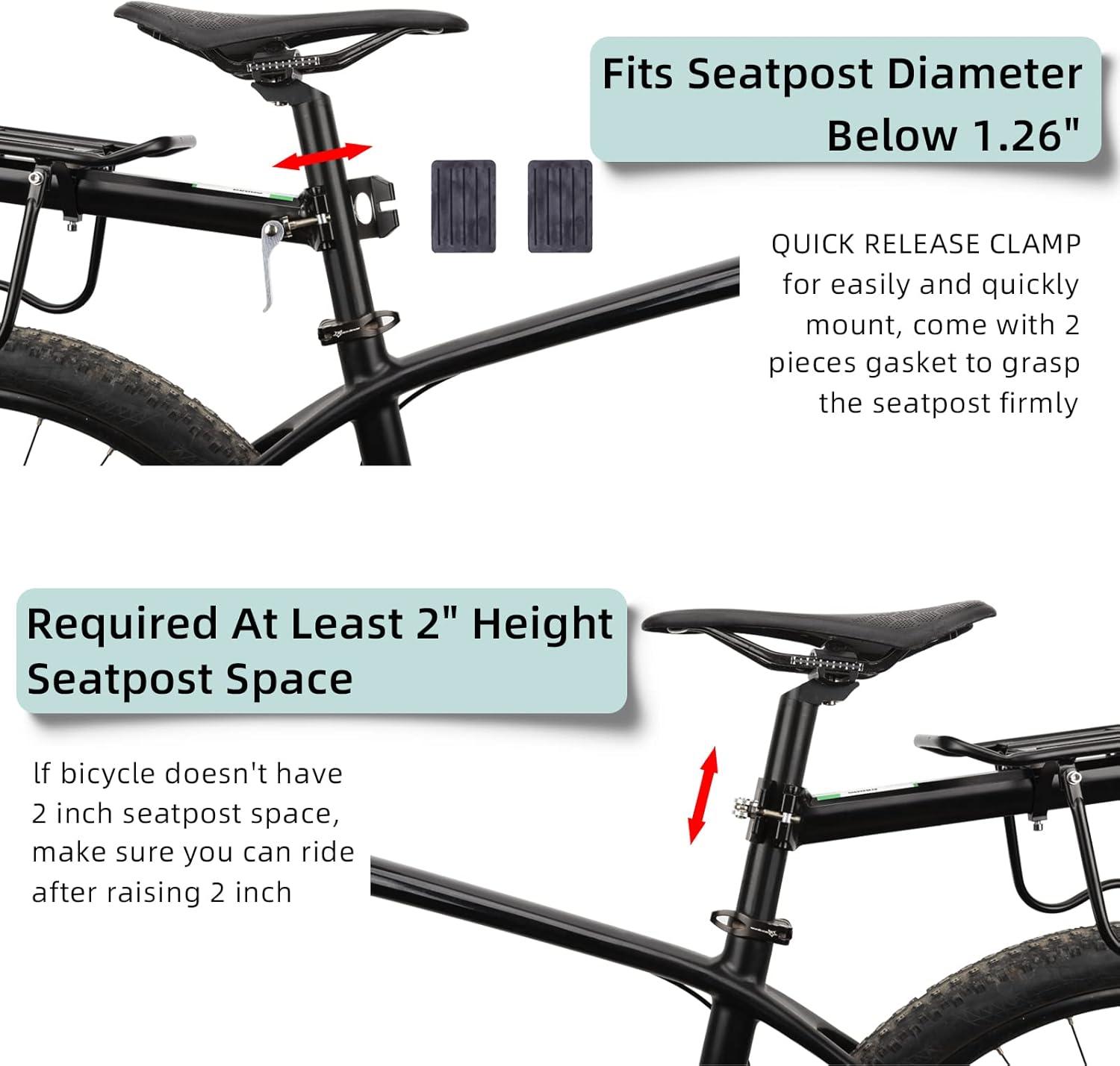 imageROCKBROS Rear Bike Rack Bike Cargo Rack Adjustable Bicycle Luggage Carrier Rack Rear Quick Release Mountain Bike Pannier Rack with Elastic Band and Reflector Most 165 lbs Capacity