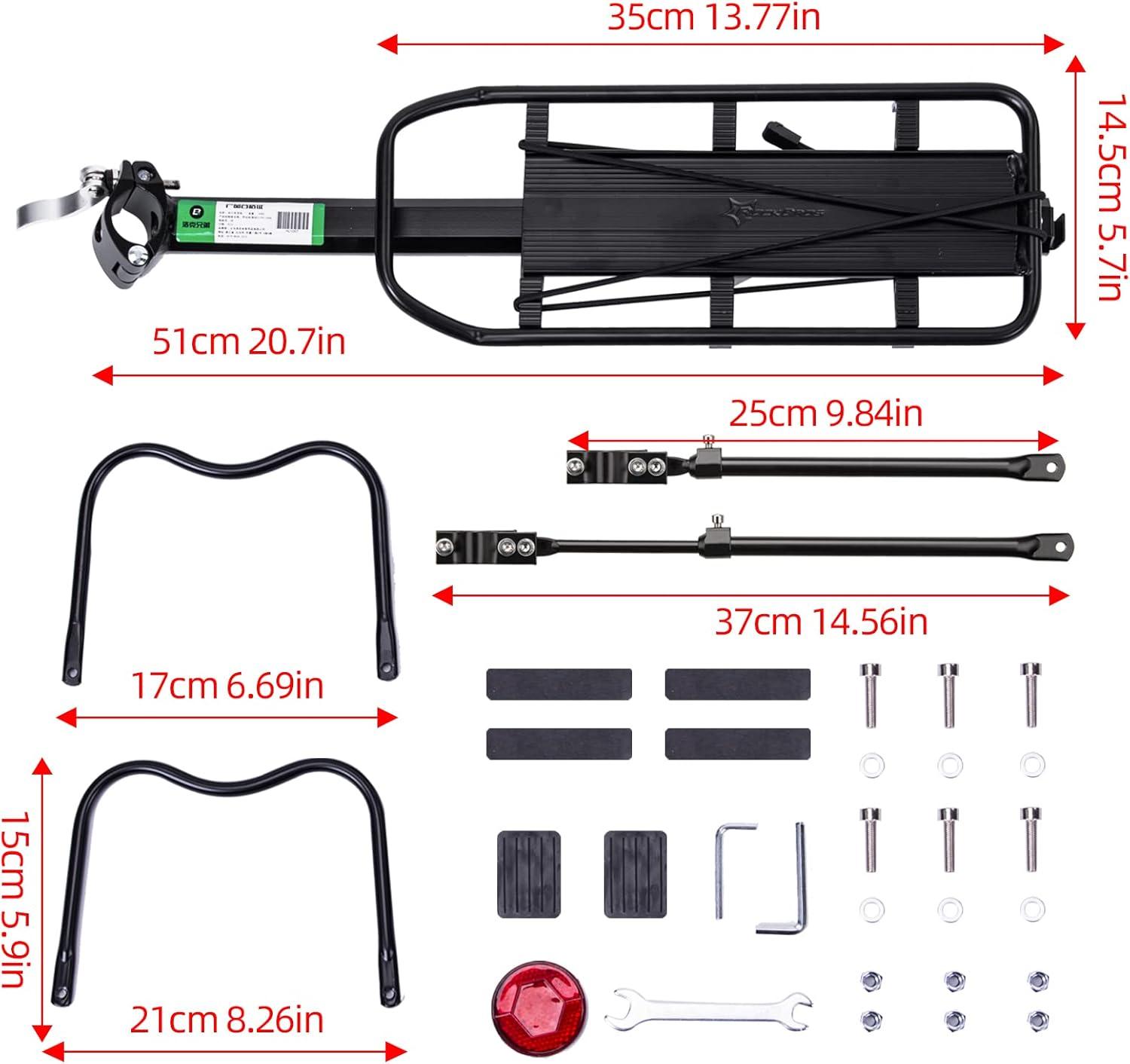 imageROCKBROS Rear Bike Rack Bike Cargo Rack Adjustable Bicycle Luggage Carrier Rack Rear Quick Release Mountain Bike Pannier Rack with Elastic Band and Reflector Most 165 lbs Capacity